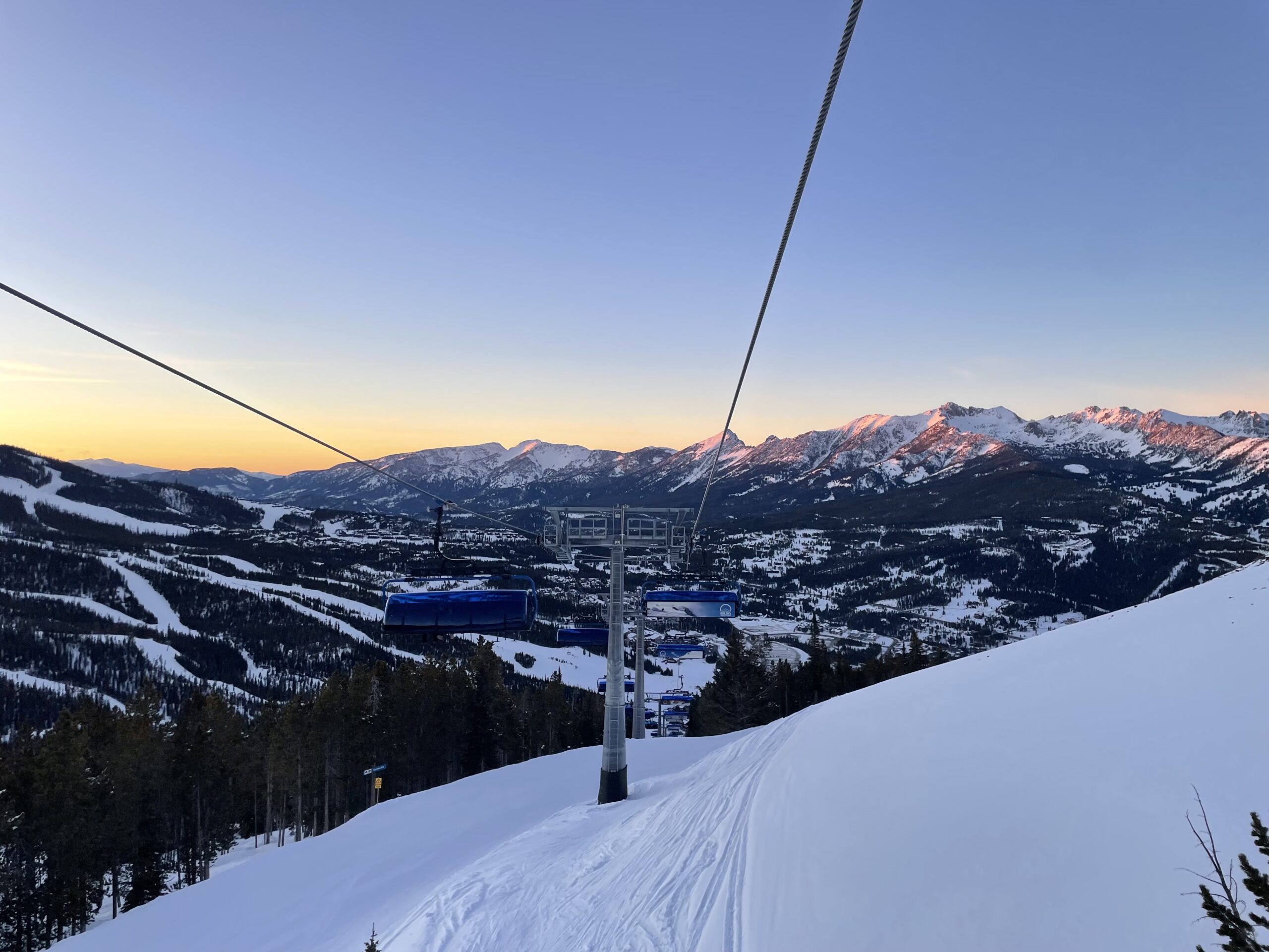 chairlift and sunset in Big Sky