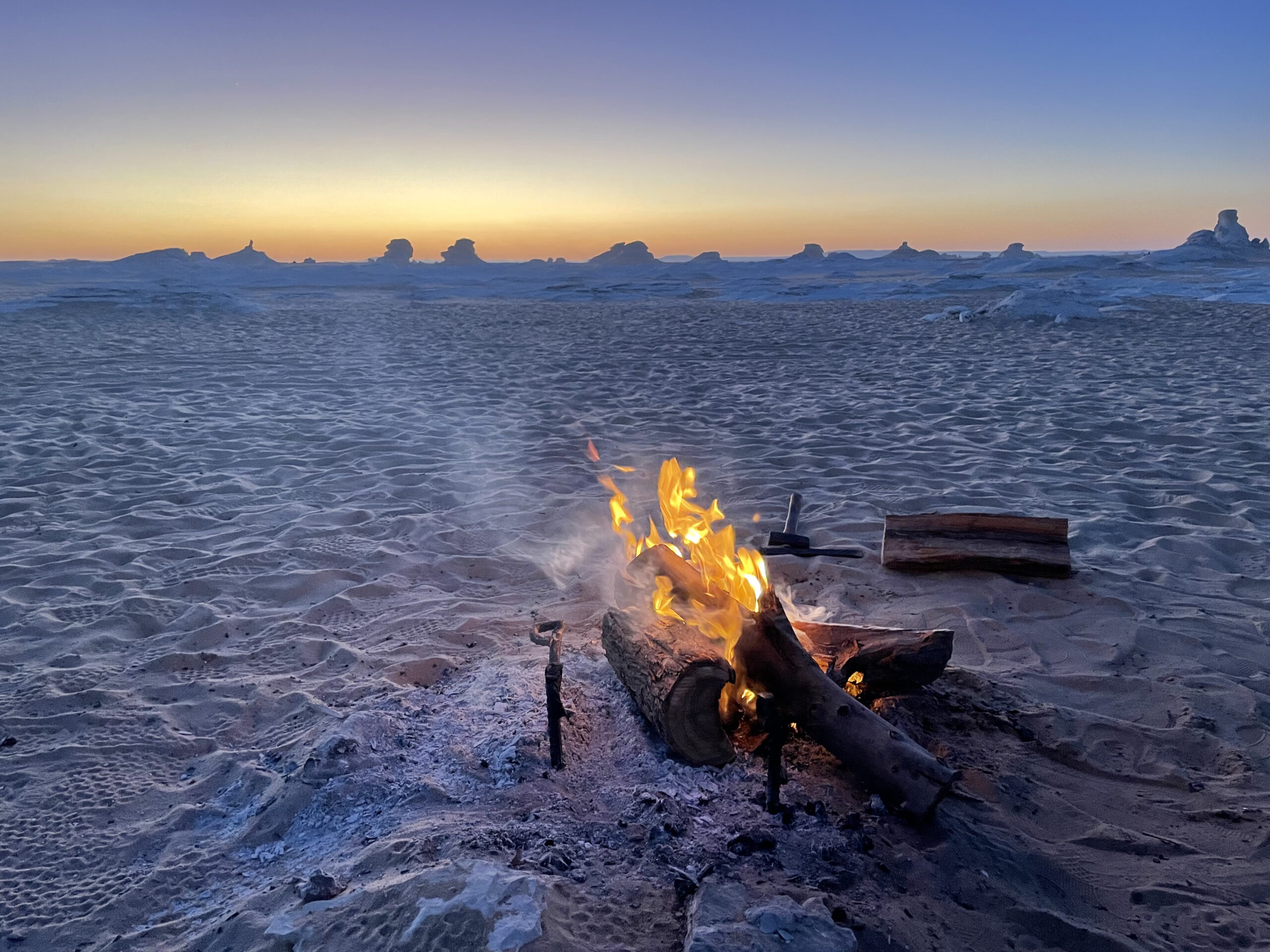 Campfire while camping In The White Desert In Egypt