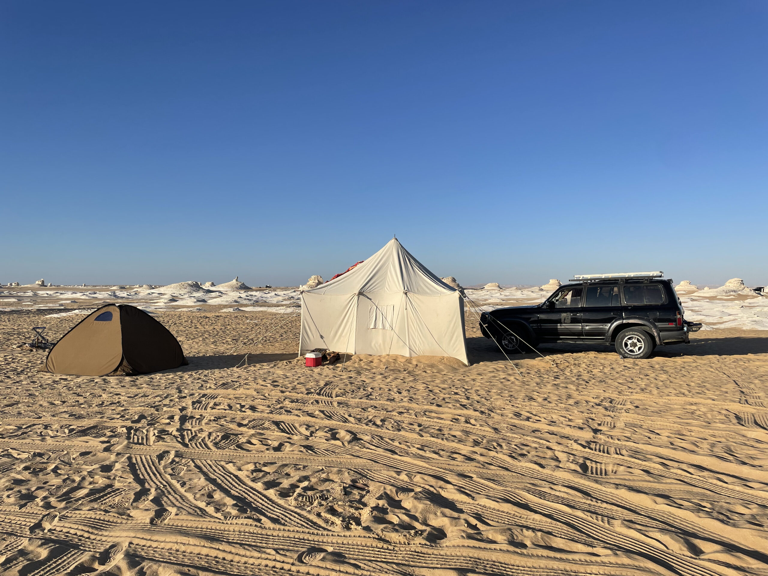 Campsite while camping In The White Desert In Egypt