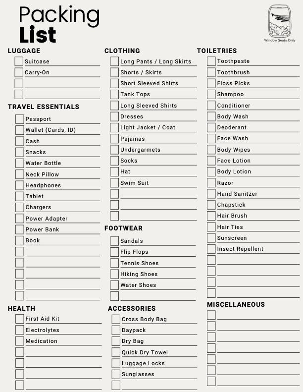 Complete Packing Guide - Window Seats Only