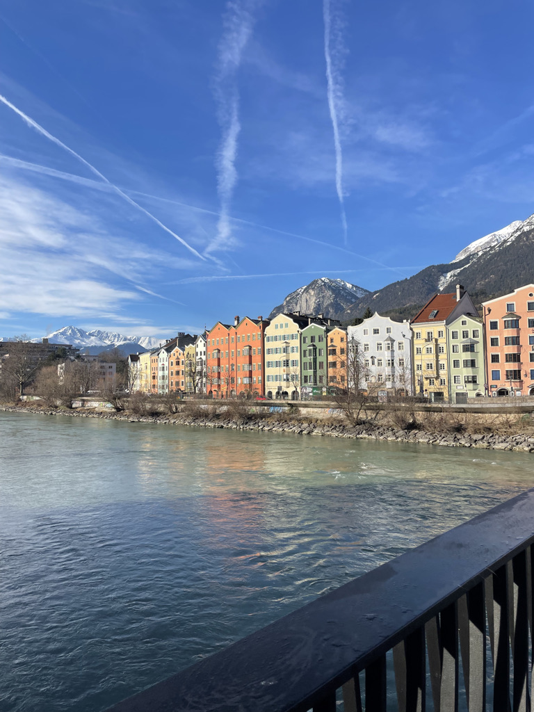 Colorful buildings along the Inn River In Innsbruck